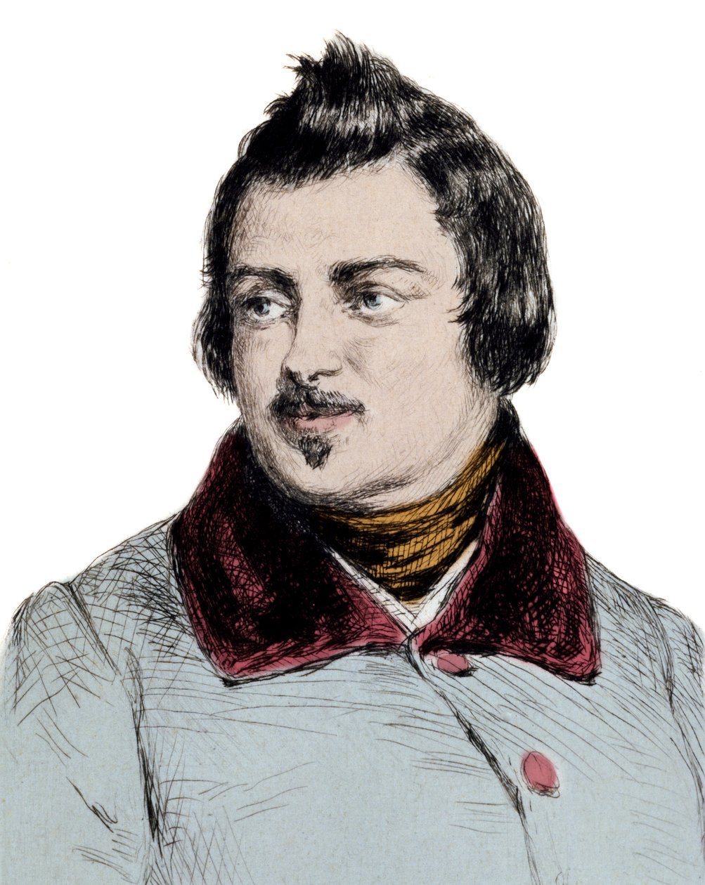 Honore de Balzacin (1799-1850) muotokuva englantilaisen kirjailijan kaiverrus tekijältä Unknown artist