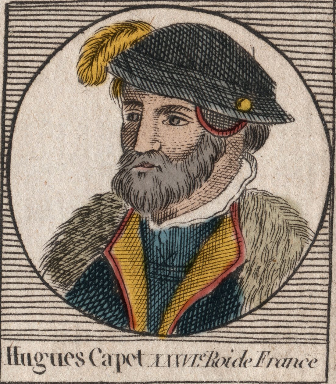 Hugues I Capetin (n. 941 - 996), Ranskan herttua ja Ranskan kuninkaan muotokuva - Hugues I Capetin (n. 941-996), Ranskan kuninkaan muotokuva - kaiverrus Charlesin "Instruction sur l