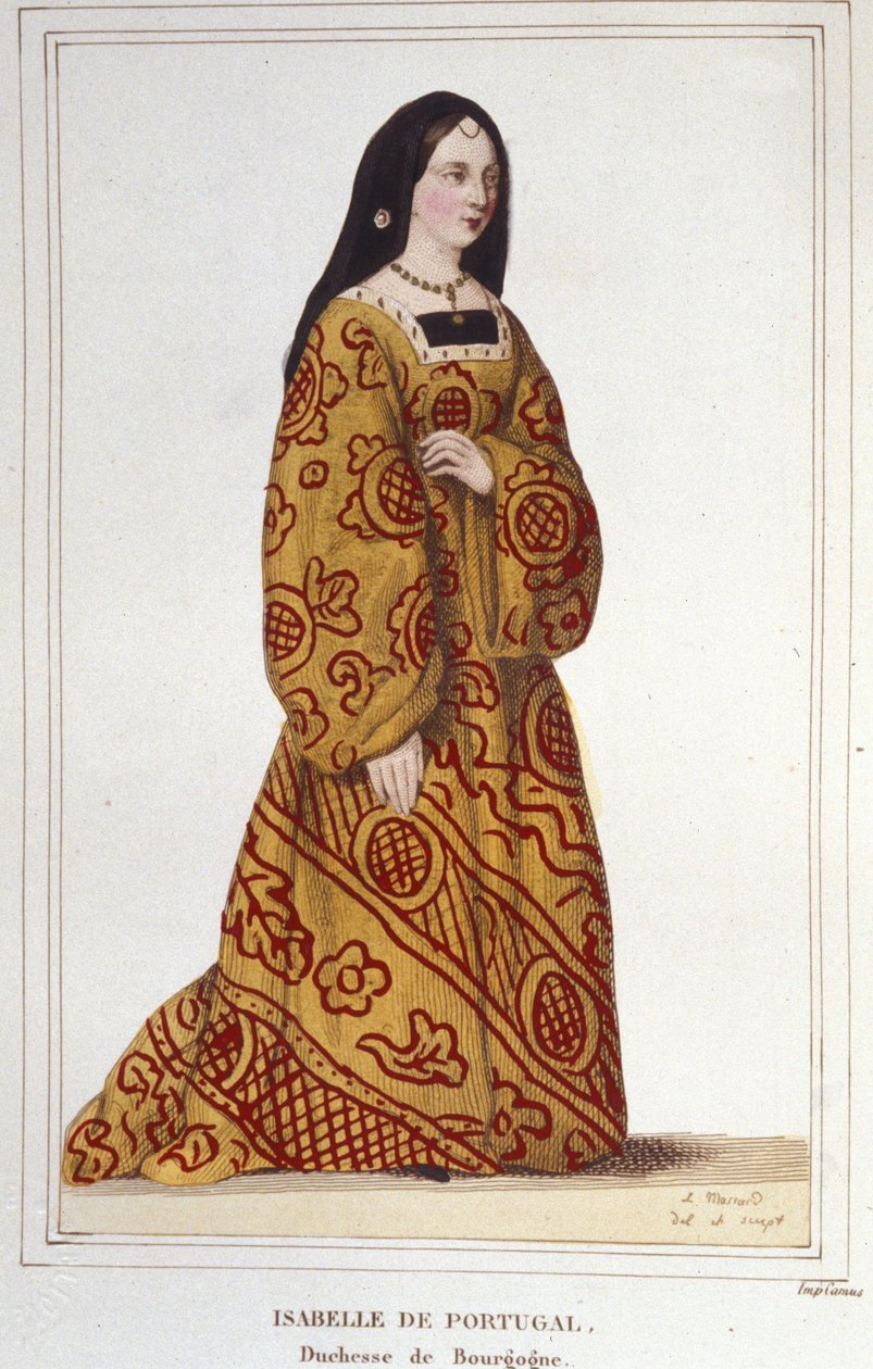 Portugalin Isabellan (1397-1472) muotokuva, Burgundin herttuattare, Filippos Hyvän vaimo. Kaiverrus vuodelta 1830 tekijältä Unknown artist
