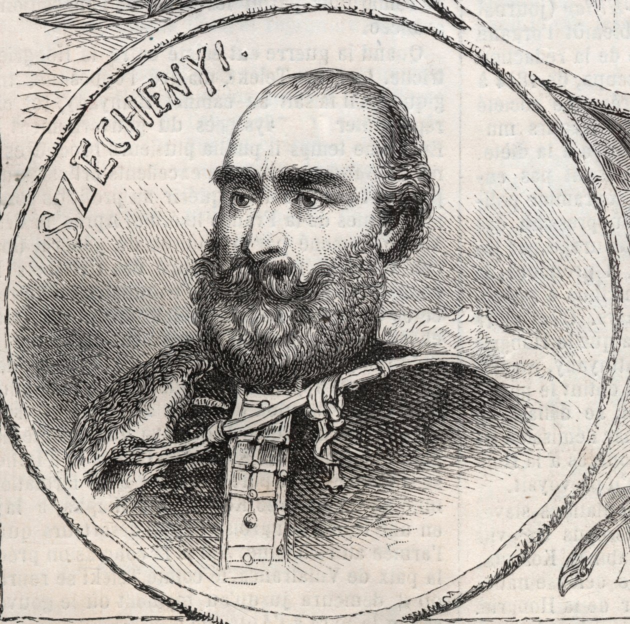 Unkarilaisen poliitikon Istvan Szechenyin (1791-1860) muotokuva - Kaiverrus kirjasta "" The Illustrous World"" tekijältä Unknown artist
