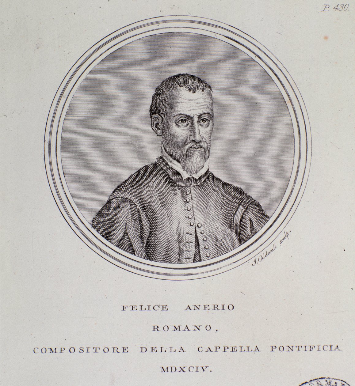 Muotokuva italialaisesta säveltäjästä Felice Aneriosta (kaiverrus tekijältä Unknown artist