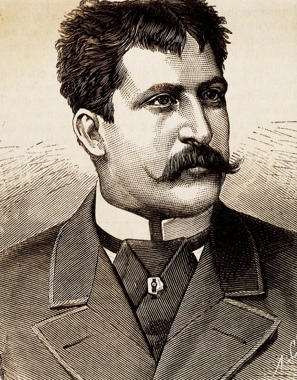 Italialaisen lyyrisen laulajan Mattia Battistinin (1857-1928) muotokuva. Kaiverrus 1800-luvulta. tekijältä Unknown artist