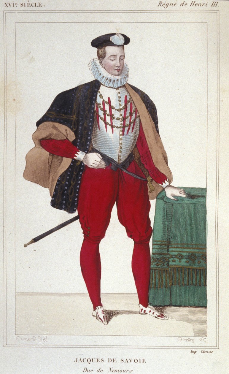Jacques de Savoie Nemoursin (1531-1585), Geneven kreivin ja Nemoursin herttuan muotokuva vuosina 1533-1585. Kaiverrus vuodelta 1830. tekijältä Unknown artist