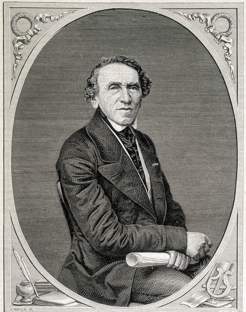 Muotokuva Jakob Liebmann Beeristä, joka tunnetaan nimellä Giacomo Meyerbeer (1791 - 1864), saksalainen säveltäjä. Kaiverrus 1800-luku. tekijältä Unknown artist