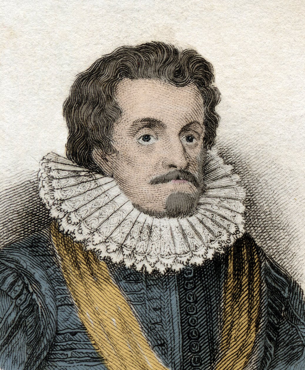Muotokuva James I:stä (James 1st Stuart) (1566-1625), Englannin ja Irlannin kuningas (tai James VI (tai James VI), Skotlannin kuningas) Kaiverrus 1800-luvulta. tekijältä Unknown artist