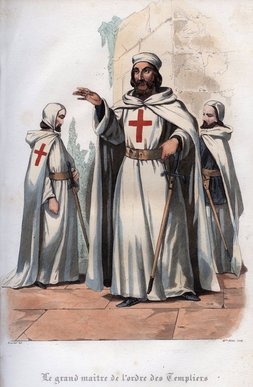 Muotokuva James Molaysta (Jacques de Molay) (Molai) (1243-1314), temppeliritarien suurmestarina. Kaiverrus vuodelta 1842 Maurice Lachatren teokseen "Histoire des Popes". Yksityinen kokoelma. tekijältä Unknown artist