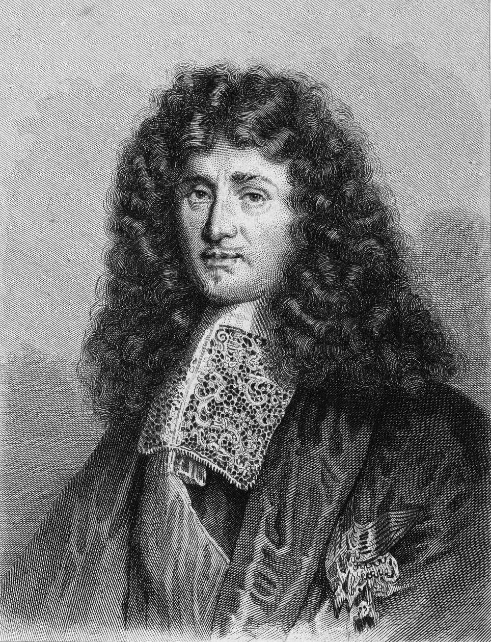 Jean Baptiste (Jean-Baptiste) Colbertin (1619-1683), ranskalaisen poliitikon muotokuva - Lavalléen "Histoire des Français" -kirjassa, kaiverrus, sd. tekijältä Unknown artist