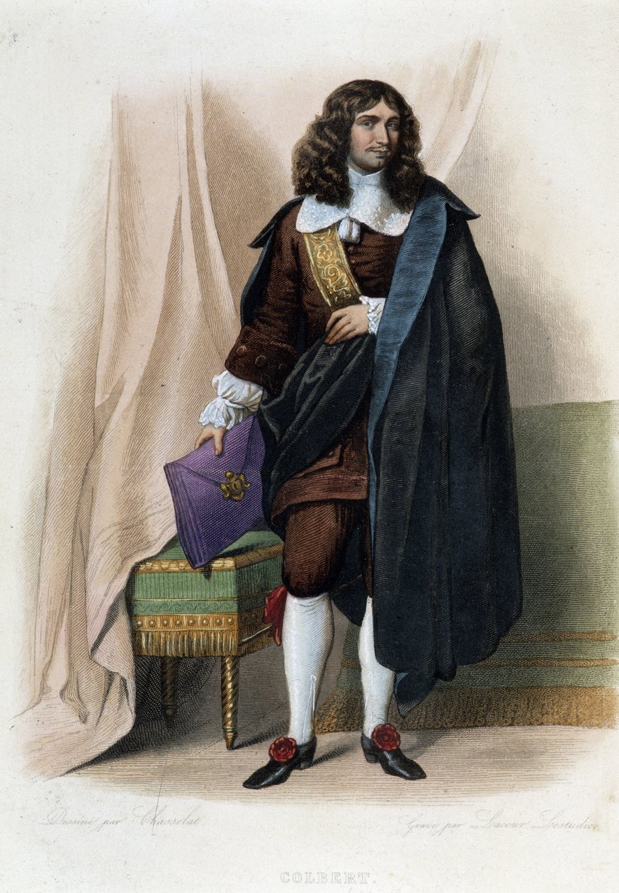 Muotokuva Jean Baptiste (Jean-Baptiste) Colbertista (1619-1683), ranskalainen valtiomies (1619 - 1683) - elokuvassa "Le Plutarque francais", kirjoittanut Mennechet tekijältä Unknown artist