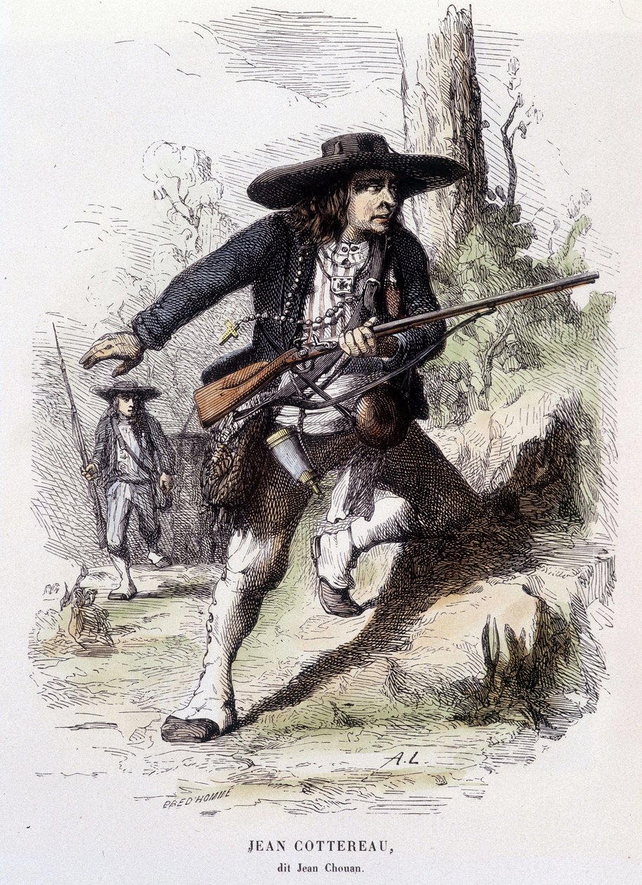 Muotokuva Jean Cottereausta, dit Jean Chouan (1757-1794), Ala-Mainen vuonna 1793 järjestetyn kapinan johtaja - kaiverrus tekijältä Unknown artist