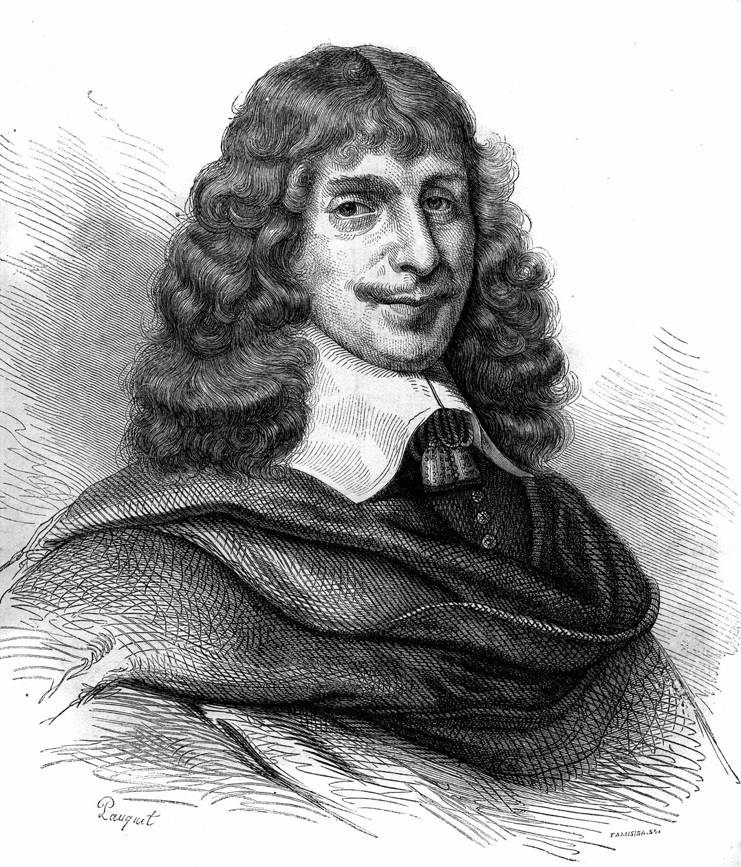 Muotokuva Jean Francois Sarasinista (Sarrazin, Sarazin) (1614-1654), ranskalaisesta kirjailijasta. Kaiverrus vuodelta 1870. tekijältä Unknown artist