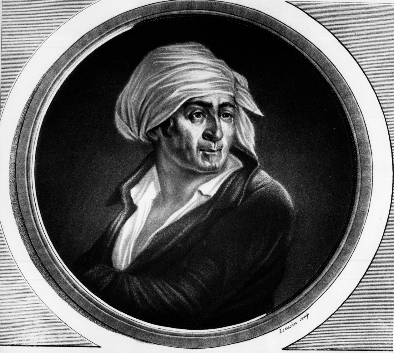 Jean Paul Maratin (1763-1793) muotokuva. Kaiverrus "" Täydellinen kokoelma Ranskan vallankumouksen historiallisia maalauksia, kolme osaa.""" 1804. tekijältä Unknown artist