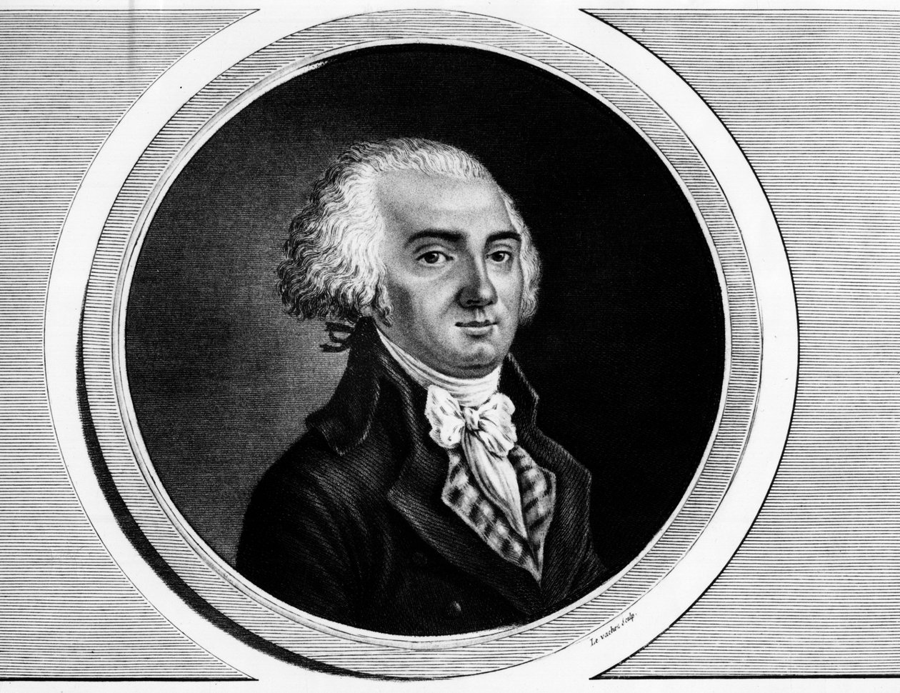 Jerome Petion de Villeneuven (1759-1793) muotokuva valmistelukunnan puheenjohtajasta ja kenraalin jäsenestä. Kaiverrus "" Täydellinen kokoelma Ranskan vallankumouksen historiallisia maalauksia, kolme osaa.""" 1804. tekijältä Unknown artist