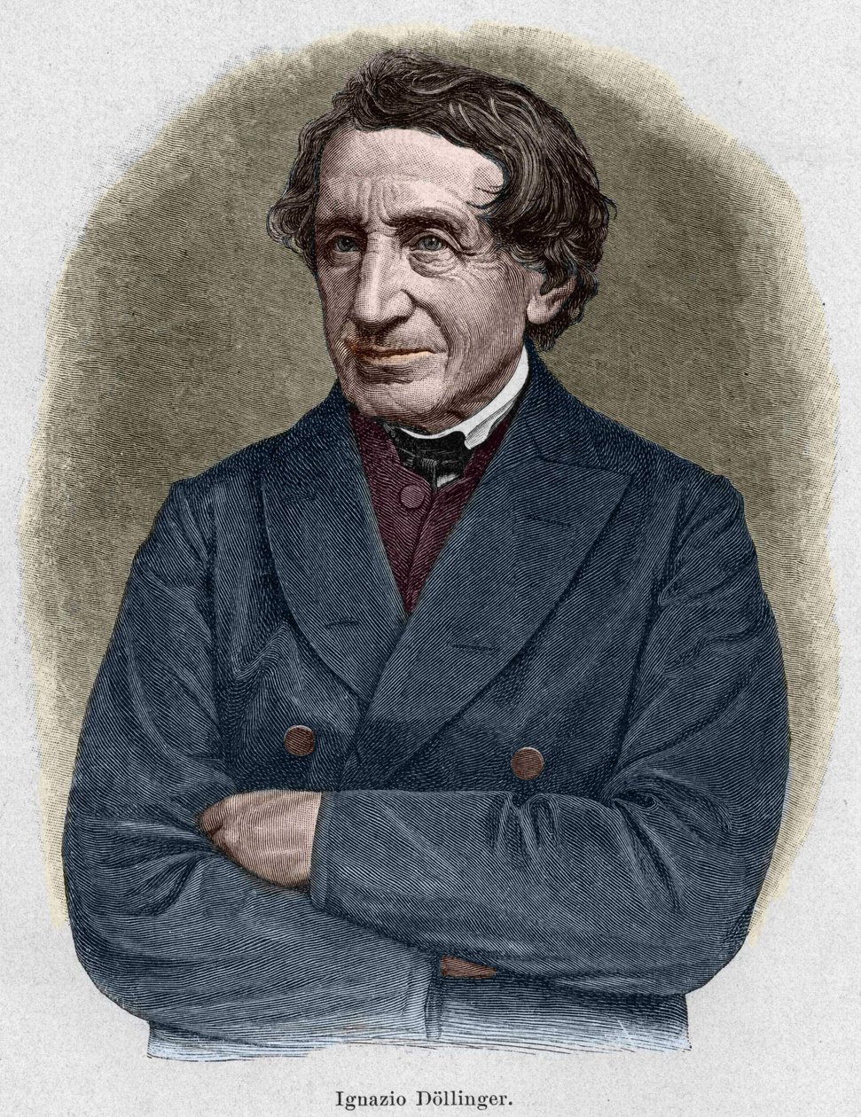 Muotokuva Johann Joseph Ignaz von Dollingerista (1799 - 1890), Alllemand-pappi ja kirkkohistorian professori. Kaiverrus 1800-luvulta. tekijältä Unknown artist