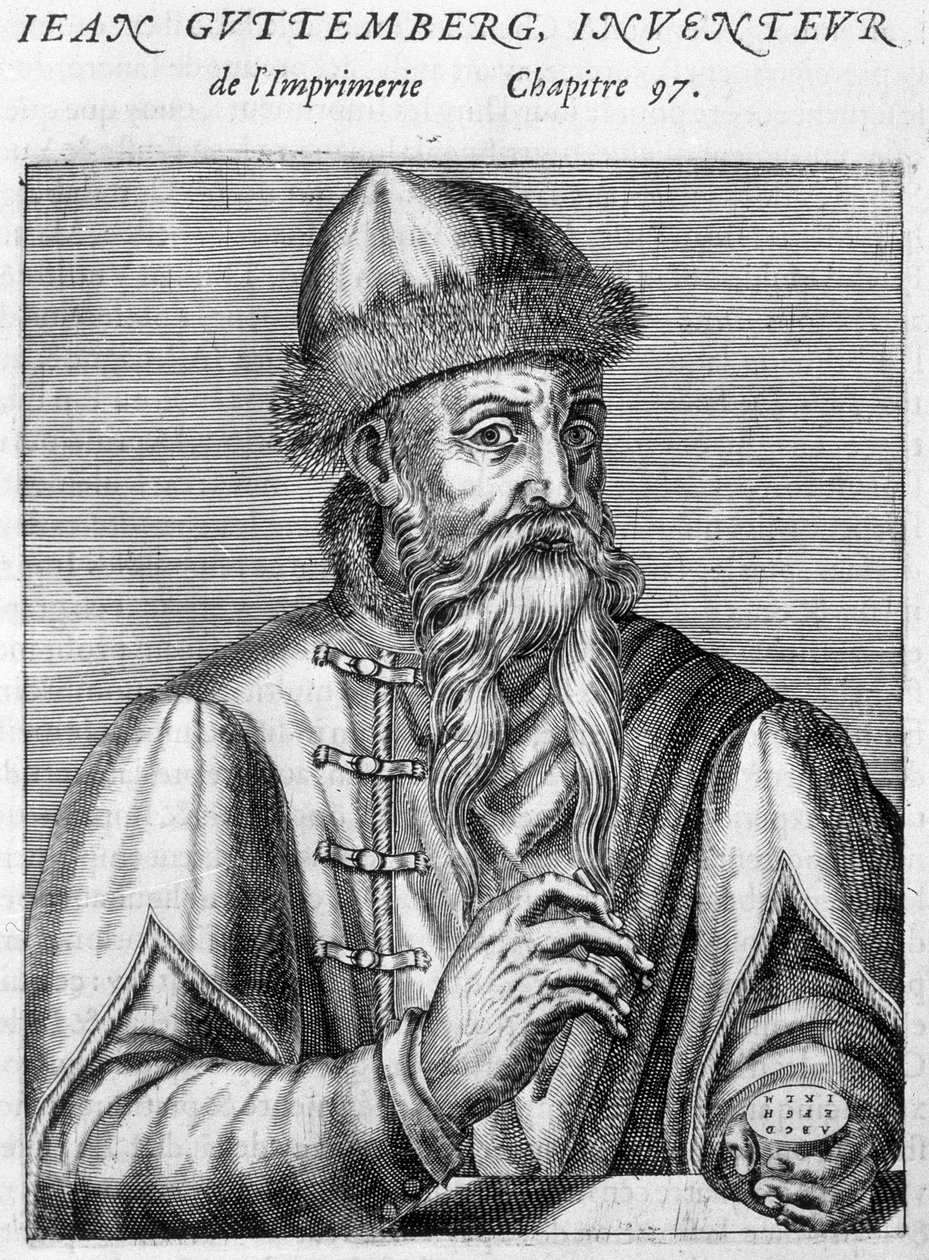 Johannes Gutenbergin (1400-1468) muotokuva. tekijältä Unknown artist