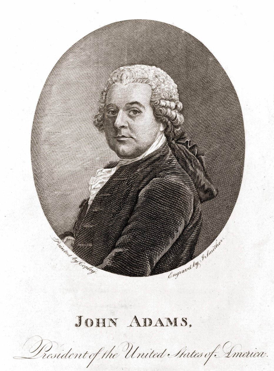 Muotokuva John Adamsista (1735 - 1826), Yhdysvaltain toisesta presidentistä (1797 - 1801). Kaiverrus sd. 1800-luvulla. tekijältä Unknown artist