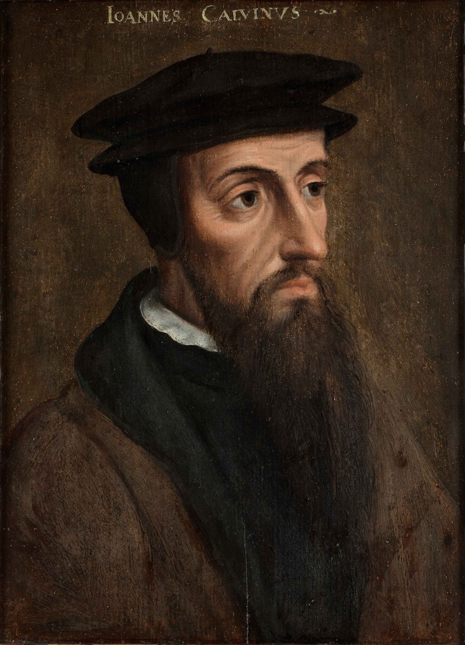Johannes Calvinin (1509-1564) muotokuva, noin 1550 (öljy paneelille). tekijältä Unknown artist