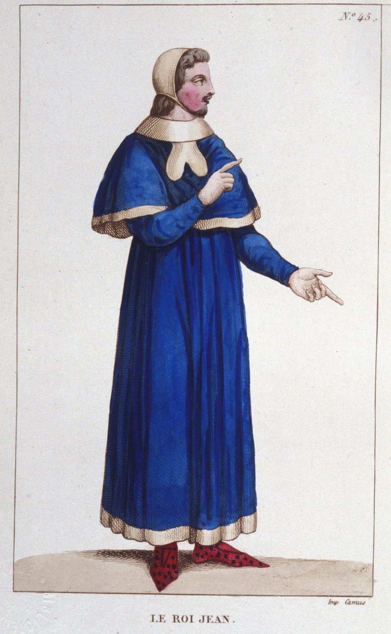 Johannes II Hyvän (1319 - 1364), Ranskan kuninkaan muotokuva, kaiverrus vuodelta 1830 tekijältä Unknown artist