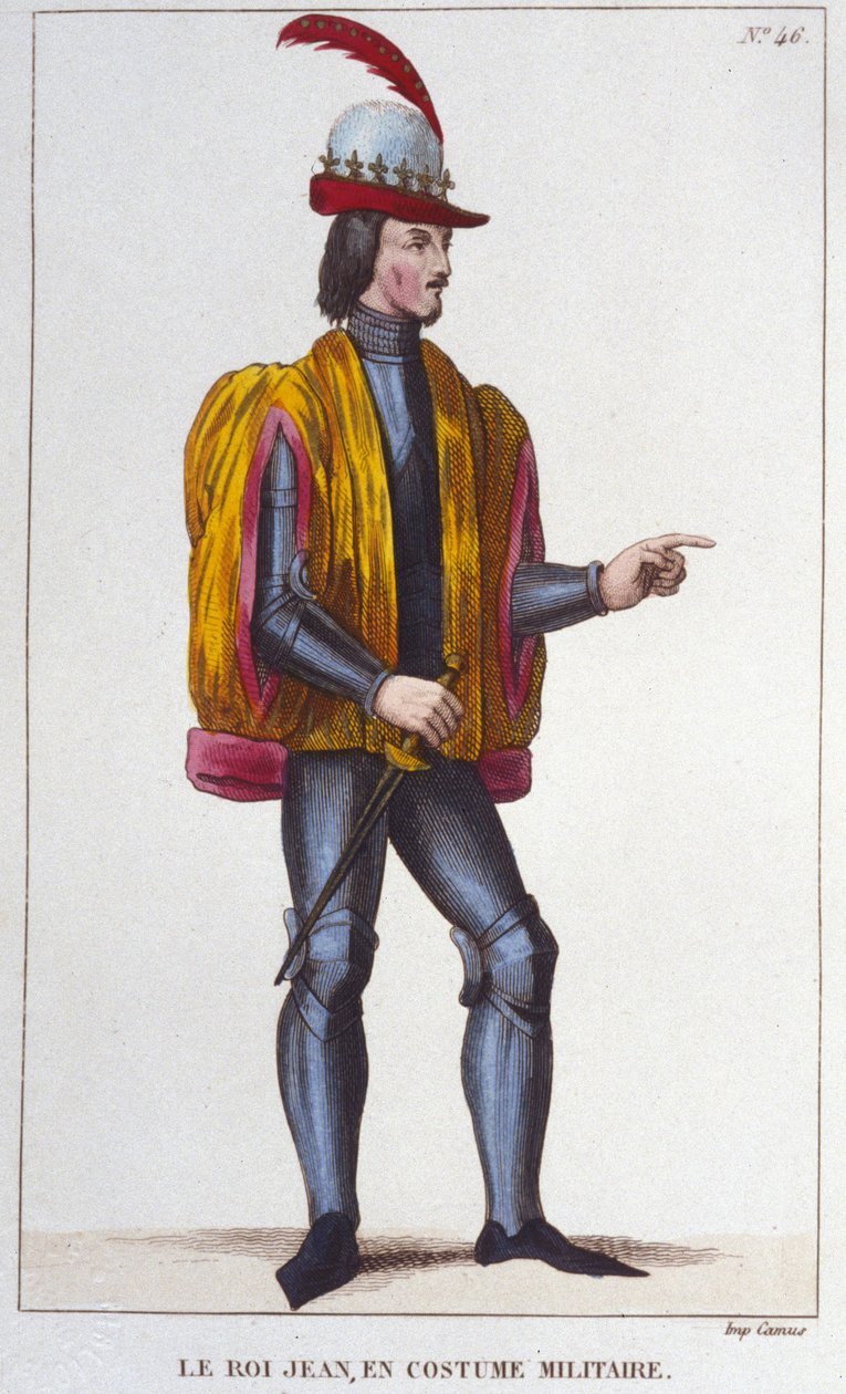 Johannes II Hyvän muotokuva sotilasasussa (1319 - 1364), Ranskan kuninkaan kaiverrus vuodelta 1830 tekijältä Unknown artist