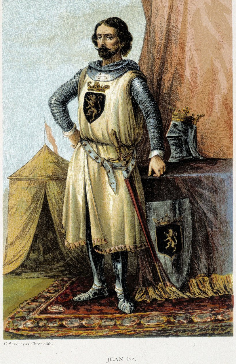 Muotokuva Johannes I:stä, joka tunnetaan voittajana (1268-1294), Brabantin herttua. 1800-luvun kromolitografia. tekijältä Unknown artist