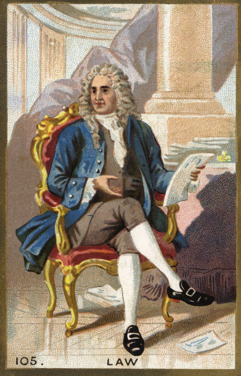 John Lawn (1671 - 1729), skotlantilaisen rahoittajan muotokuva. 1800-luvun kromolitografia. tekijältä Unknown artist