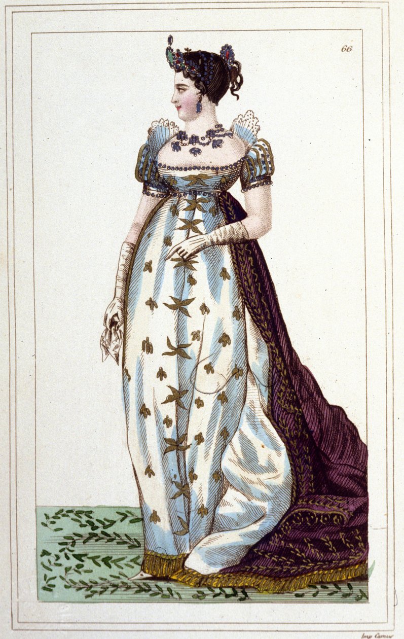 Joséphinen muotokuva Beauharnais Bonaparten (1763 - 1814), ranskalaisten keisarillisen keisarillisen puvun kaiverruksesta vuodelta 1830 tekijältä Unknown artist