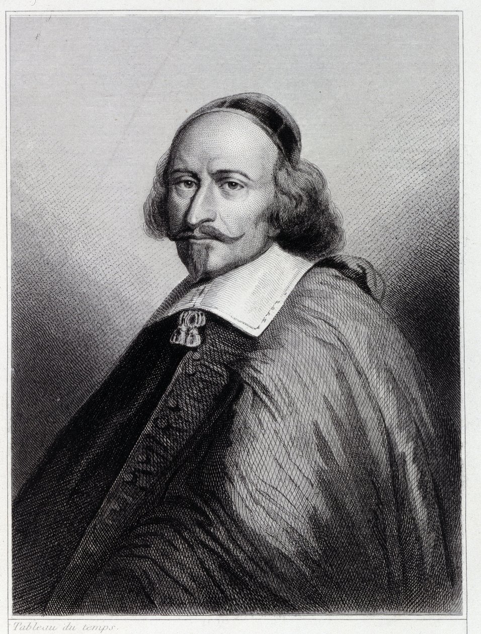 Muotokuva Jules Mazarinista (Giulio Raimondo Mazzarino tai Mazarino) (1602-1661), ranskalainen kardinaali ja poliitikko - Lavalléen "Ranskan historiassa", kaiverrus, sd. tekijältä Unknown artist