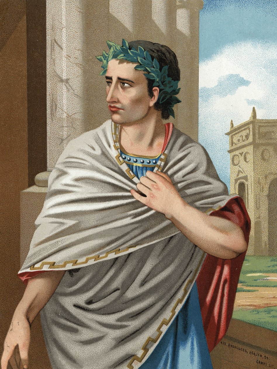Julius Caesarin muotokuva latinaksi Caius Julius Caesar valtiomies ja roomalainen kenraali (Rooma, v. 101 - Id., 44 eKr.). Barcelona 1877. tekijältä Unknown artist