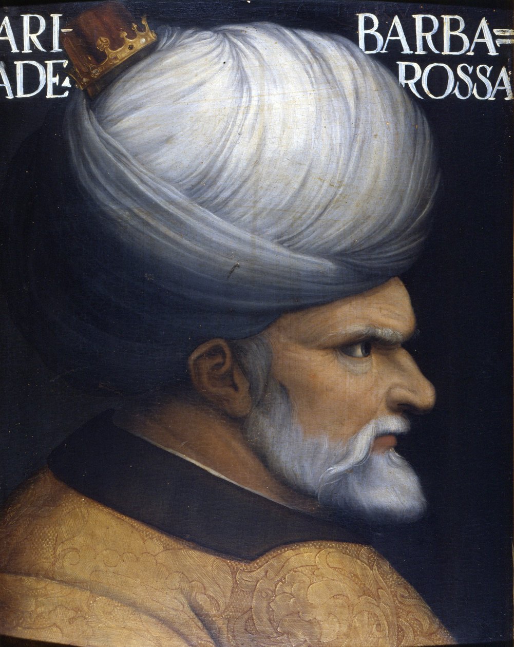 Muotokuva Khayr Al-Din Barberoussesta (1476 -1546), joka perusti veljensä Algerin Regencyn, hän oli ottomaanien sulttaani vasalli ja Ranskan liittolainen Charles V. 1500-luvun maalausta vastaan. Uffizi-museo, Firenze. tekijältä Unknown artist