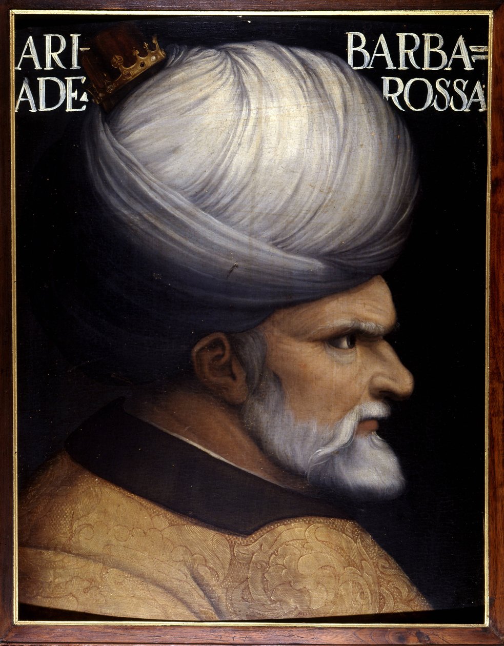 Muotokuva Khayr Al-Din Barberoussesta (1476 -1546), joka perusti veljensä Algerin Regencyn, hän oli ottomaanien sulttaani vasalli ja Ranskan liittolainen Charles V. 1500-luvun maalausta vastaan. Uffizi-museo, Firenze. tekijältä Unknown artist