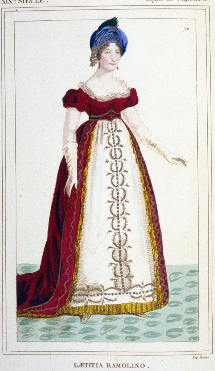 Napoleon I:n äidin Laetitia Bonaparten (Letizia Maria Ramolino) (1750-1836) muotokuva. Kaiverrus 1800-luvulta tekijältä Unknown artist