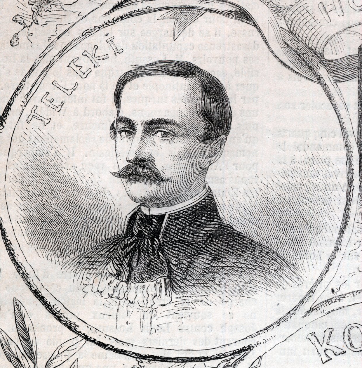 Laszlo Telekin (1811-1861), unkarilaisen kirjailijan ja poliitikon muotokuva - Kaiverrus "" The Illustrous World"" tekijältä Unknown artist