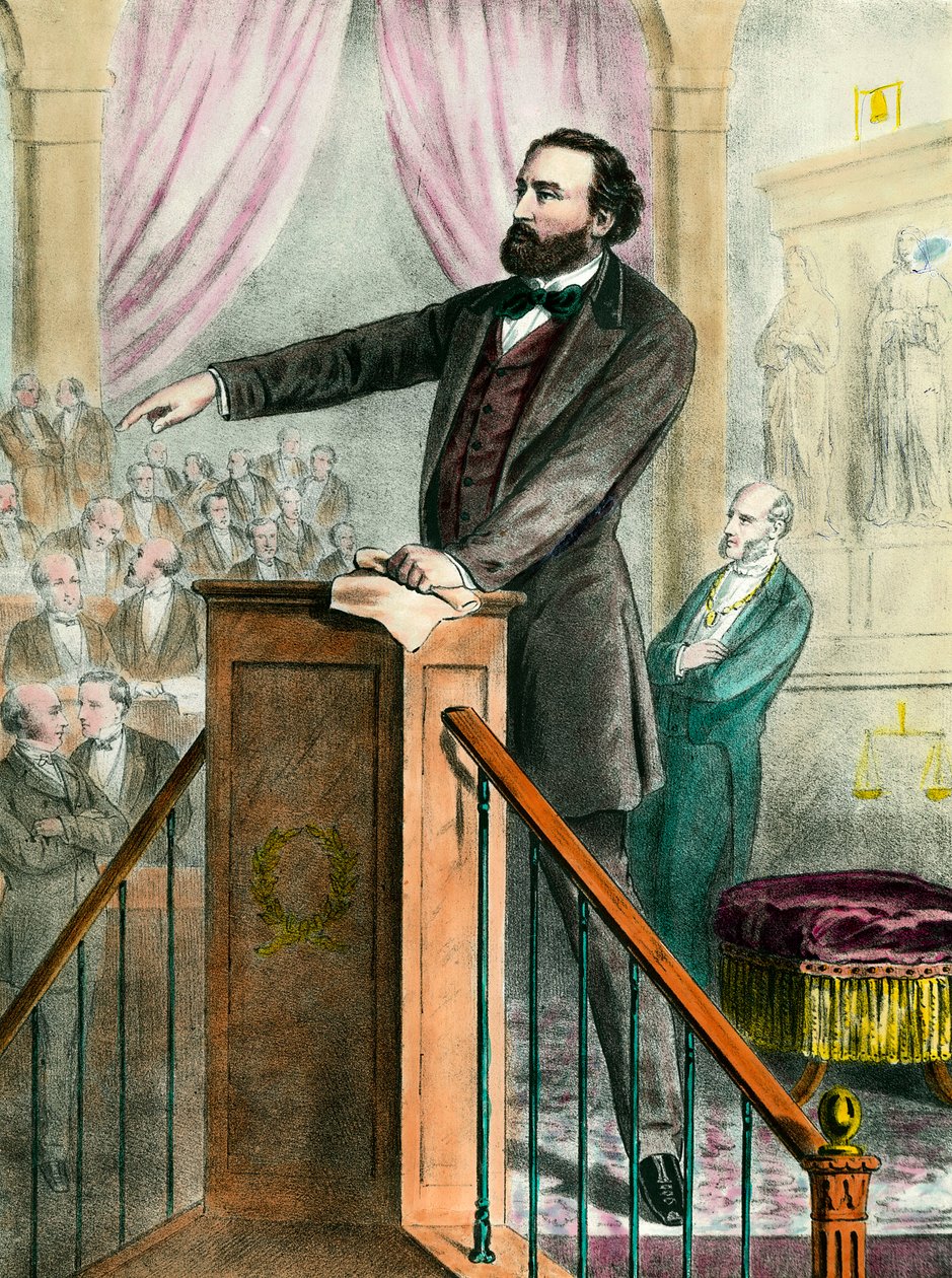 Muotokuva Leon Gambettasta (1838 - 1882) galleriassa. Kaiverrus 1800-luvulta. Coll. Mennä. tekijältä Unknown artist