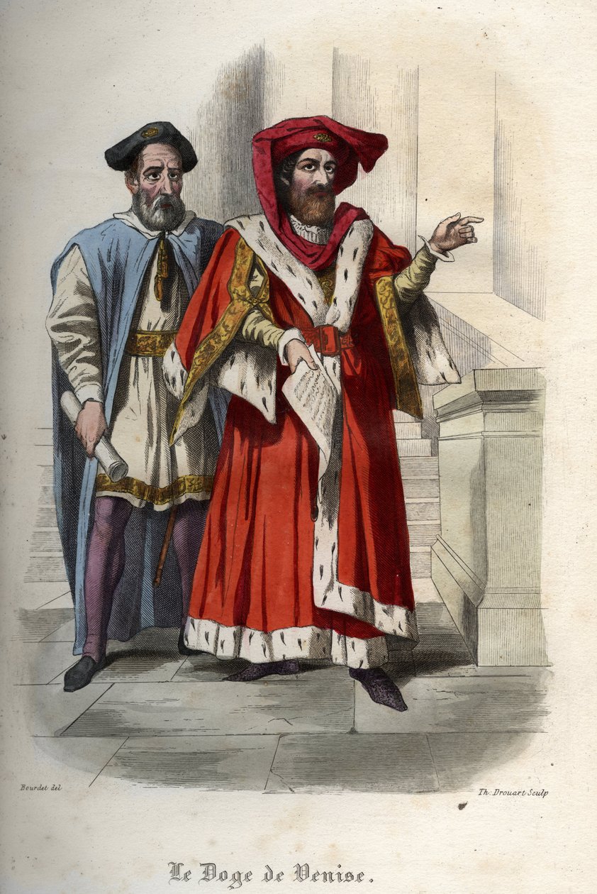 Muotokuva Leonardo Loredanista (Loredano) (1436-1521), Venetsian tasavallan dogista. Kaiverrus vuodelta 1842 Maurice Lachatren teokseen "Histoire des Popes". Yksityinen kokoelma. tekijältä Unknown artist