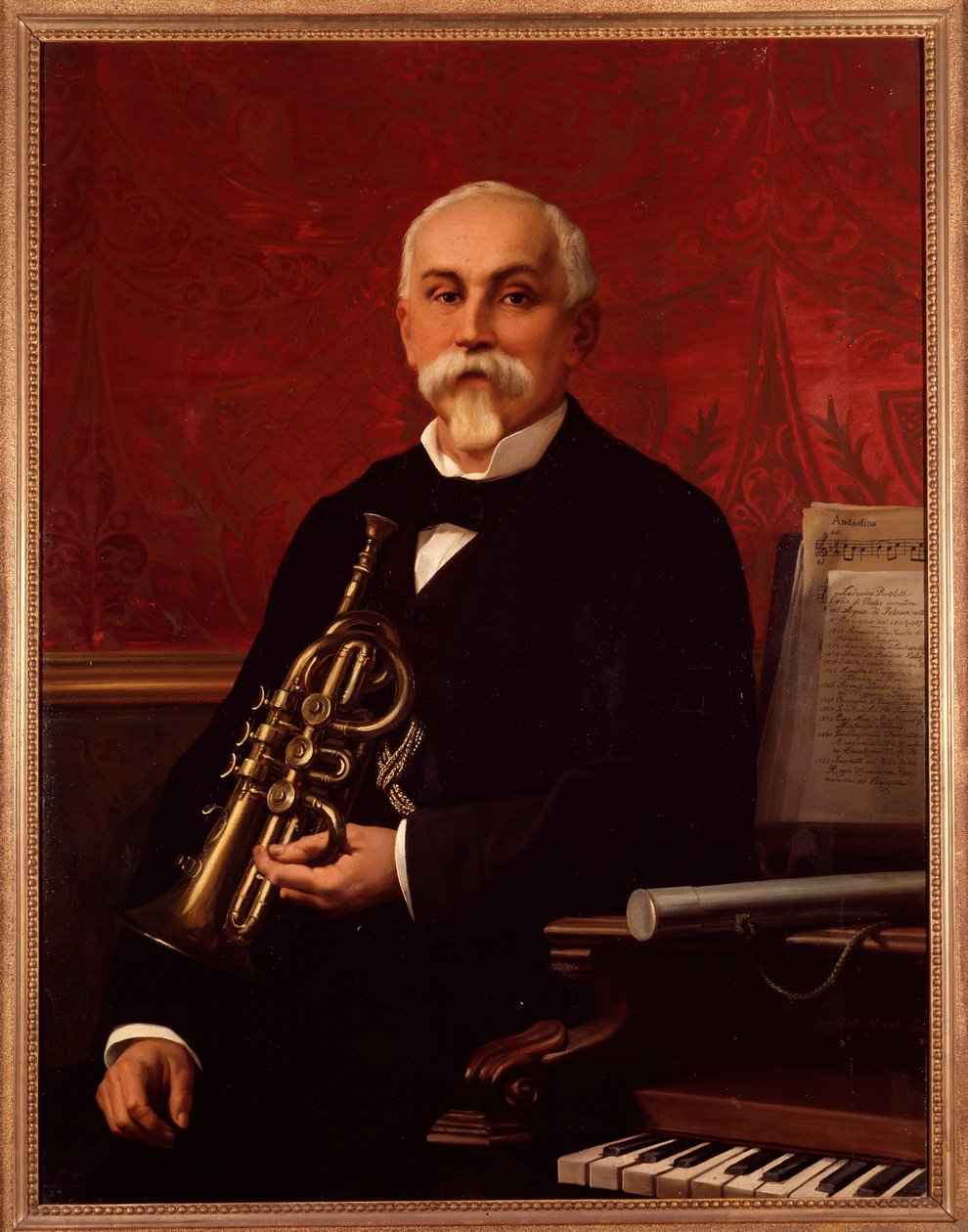 Lodovico Bortolottin muotokuva (1800-luku) italialainen muusikko Hän pitää kädessään trumpettia. Anonyymi maalaus. 1800-luvulla. Bologna, civico museo bibliografico tekijältä Unknown artist