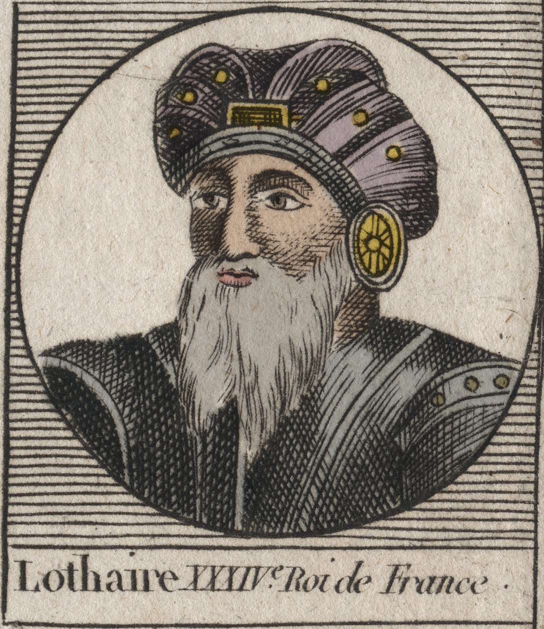 Muotokuva frankkien kuninkaan Lothairista (941-986) - Lothair (941-986) Ranskan kuningas - kaiverrus Charles Constant Le Tellierin kirjasta "Instruction sur l