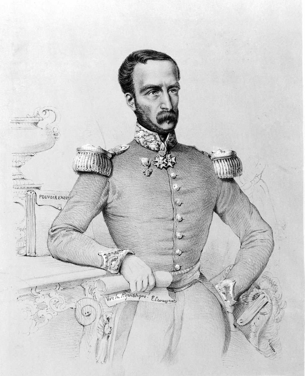 Louis Eugène Cavaignacin (1802 - 1857), ranskalaisen kenraalin ja poliitikon muotokuva. Kaiverrus v. 1848. tekijältä Unknown artist