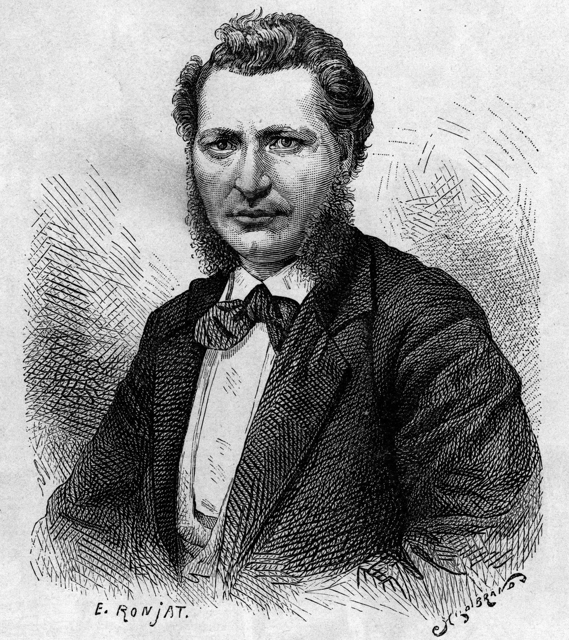 Muotokuva Louis Rielistä (1844-1885), kanadalainen poliitikko ja Metis-kansan puolustaja. Kaiverrus "Le Journal de la jeunesse" tekijältä Unknown artist