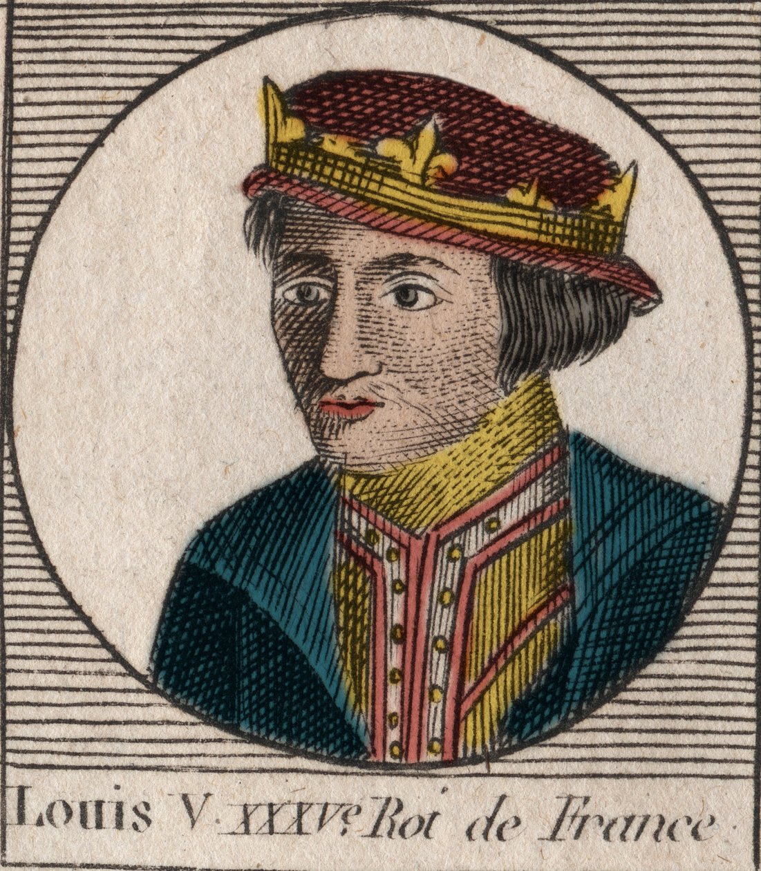 Ludvig V le Faineantin (967-987), Ranskan kuninkaan muotokuva - Louis V Indolent (967-987) - kaiverrus Charles Constant Le Tellierin kirjasta "Instruction sur l’Histoire de France" 1821 tekijältä Unknown artist
