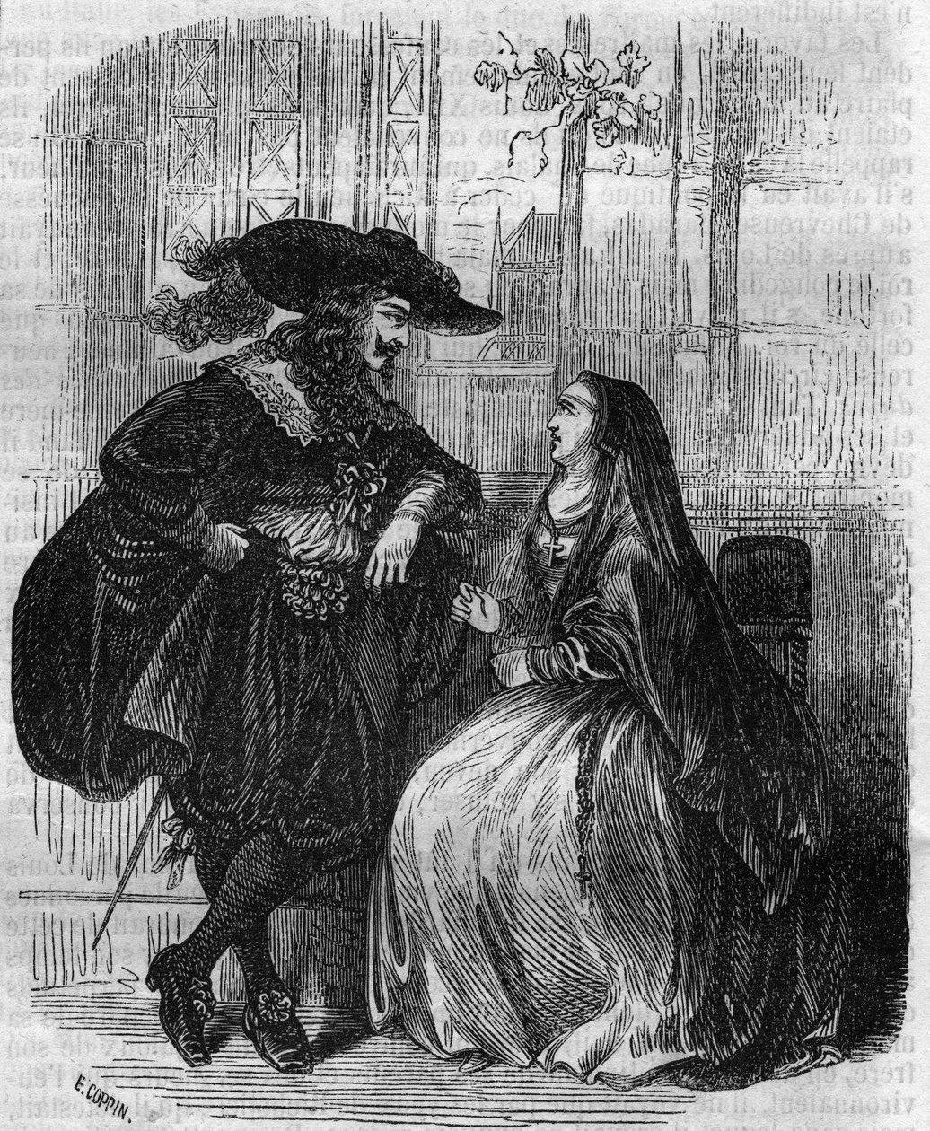 Ludvig XIII:n (1601-1643) Ranskan kuninkaan ja Mademoiselle de Lafayetten muotokuva - Kaiverrus 1800-luvulta tekijältä Unknown artist