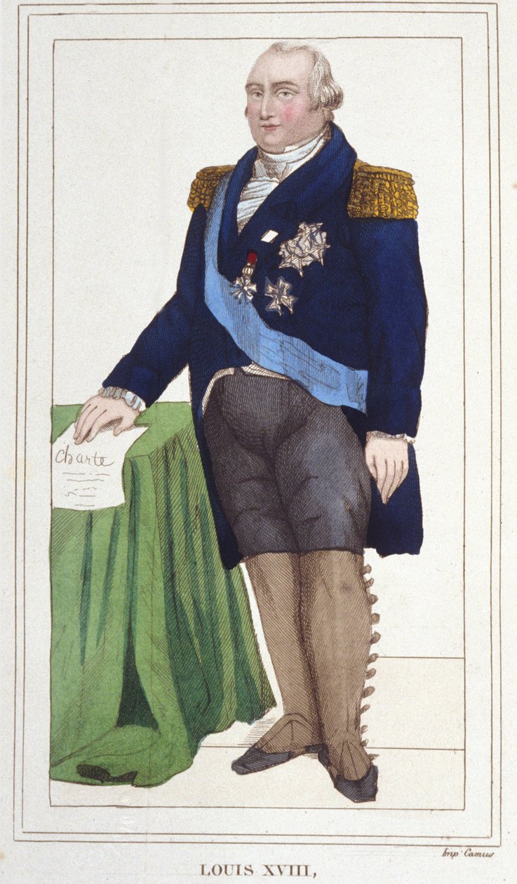 Ludvig XVIII:n (1755 - 1824) muotokuva, Ranskan kuninkaan kaiverrus vuodelta 1830. tekijältä Unknown artist