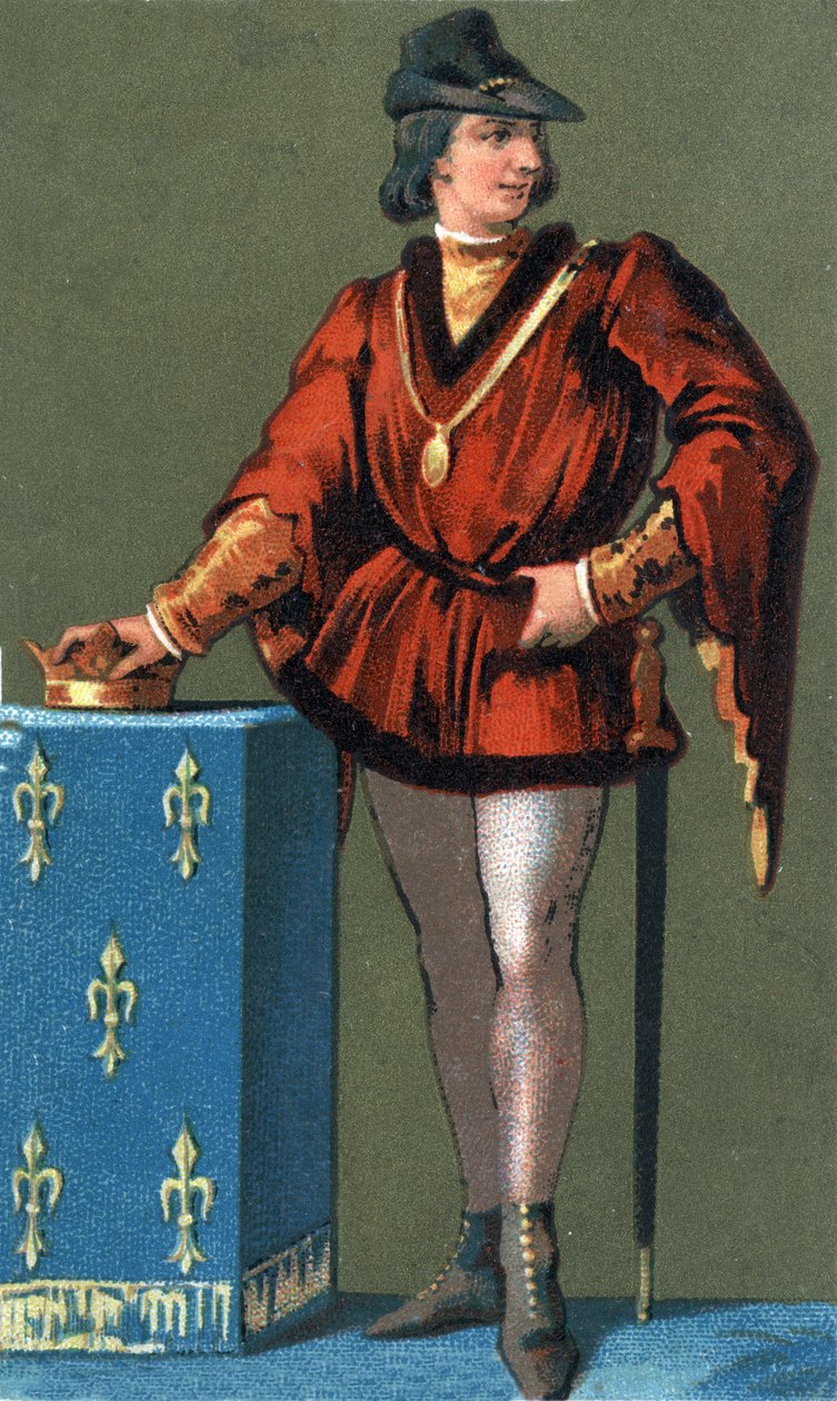 Ludvig X Hutinin (1289 - 1316), Ranskan kuninkaan muotokuva. 1800-luvun kromolitografia tekijältä Unknown artist