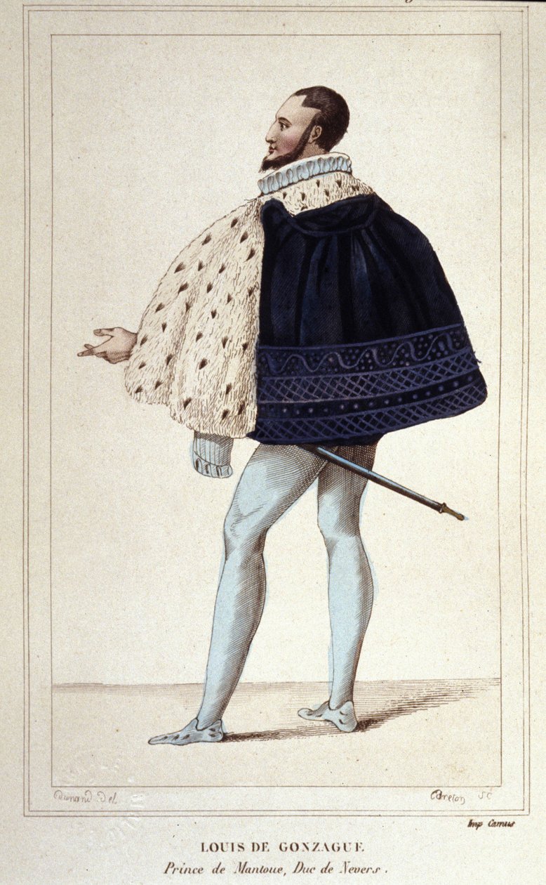 Mantovan herttuan Louis de Gonzaguen muotokuva, nyt avioliitossa vuonna 1565 uuden Neversin herttuan Henriette de Clevesin kanssa. kaiverrus vuodelta 1830 tekijältä Unknown artist