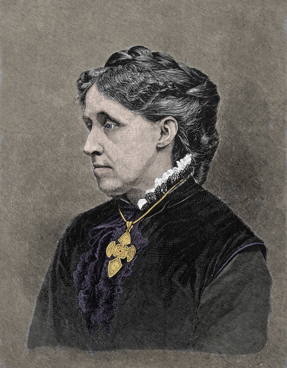 Amerikkalaisen kirjailijan Louisa May Alcottin (1832-1888) muotokuva. 1800-luvun värikaiverrus. tekijältä Unknown artist