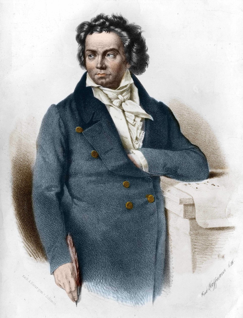 Ludwig van Beethovenin (1770 - 1827) muotokuva 1800-luvun kaiverrus tekijältä Unknown artist