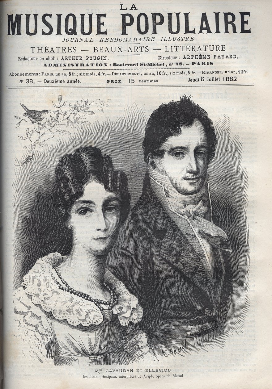 Madame Gavaudanin ja Ellevioun muotokuva. Alexandrine Marie Agathe Gavaudan Ducamel (Alexandrine-Marie-Agathe Gavaudan-Ducamel) (1781-1850) ja Jean Elleviou (1769-1842), ranskalainen laulaja, koomikko ja libretisti, ovat kaksi pääesiintyjää "Joseph", ope. tekijältä Unknown artist