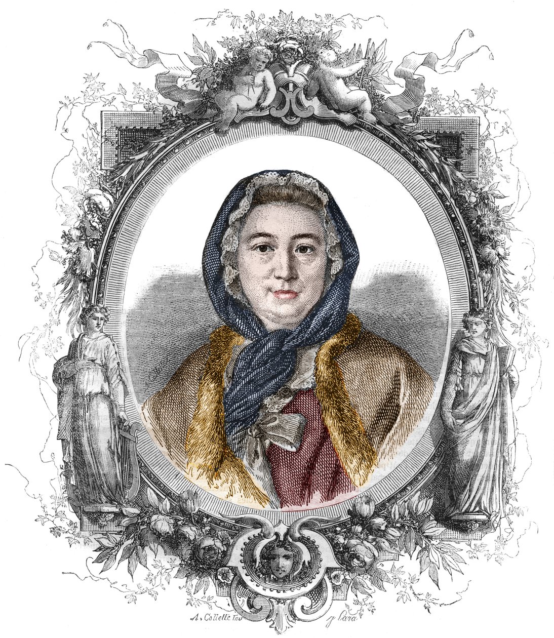 Madame Geoffrinin muotokuva, s. Marie Therese (Marie-Therese) Rodet (1699-1777) - Kaiverrus vuodelta 1858 tekijältä Unknown artist