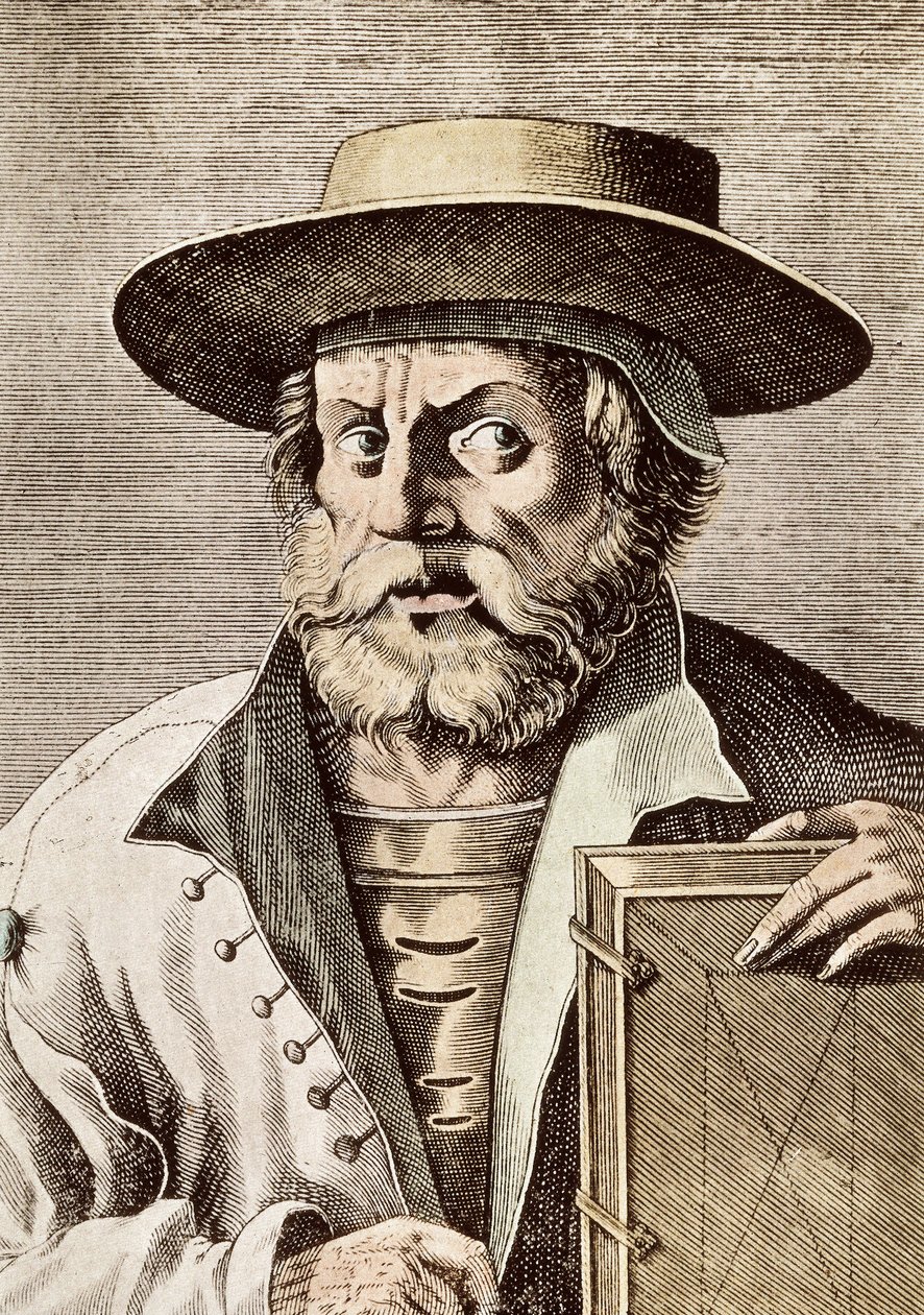 Manuel (tai Emmanuel) Chrysoloraksen (n. 1355-1415), 1300-luvun kreikkalaisen tiedemiehen muotokuva. kaiverrus vuodelta 1682. tekijältä Unknown artist