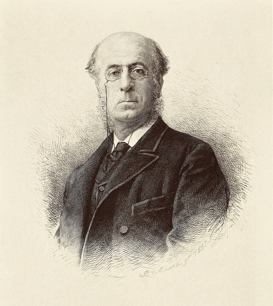 Manuel SILVELA Y LA VIELLEUZE (1830-1892), espanjalaisen poliitikon muotokuva. Madrid. Kansalliskirjaston kaiverrus. tekijältä Unknown artist