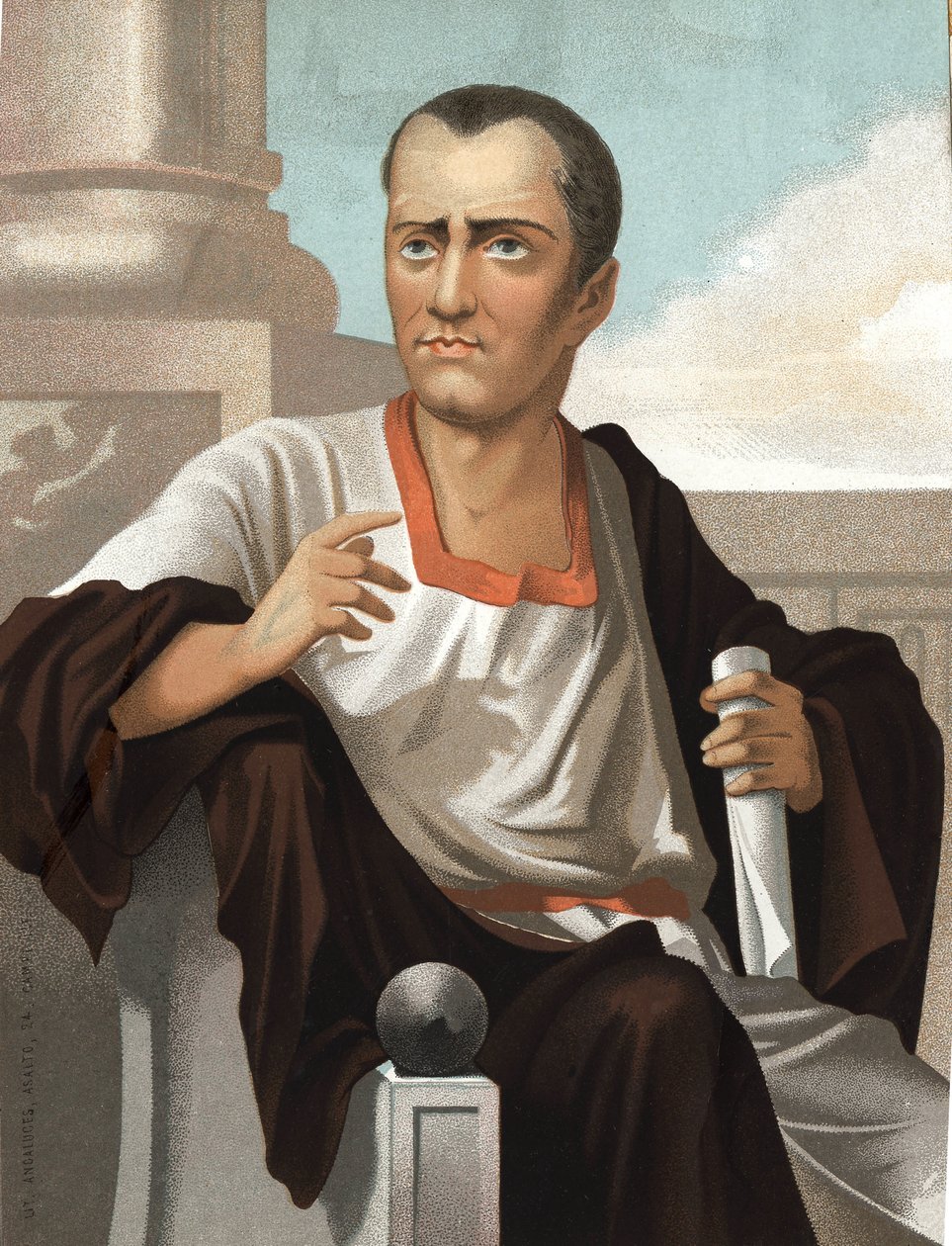 Marcus Junius Brutuksen muotokuva. Roomalainen poliitikko (jaeet 85-42 eKr.) kuuluisien miesten ja naisten mukaan. Barcelona 1877. tekijältä Unknown artist
