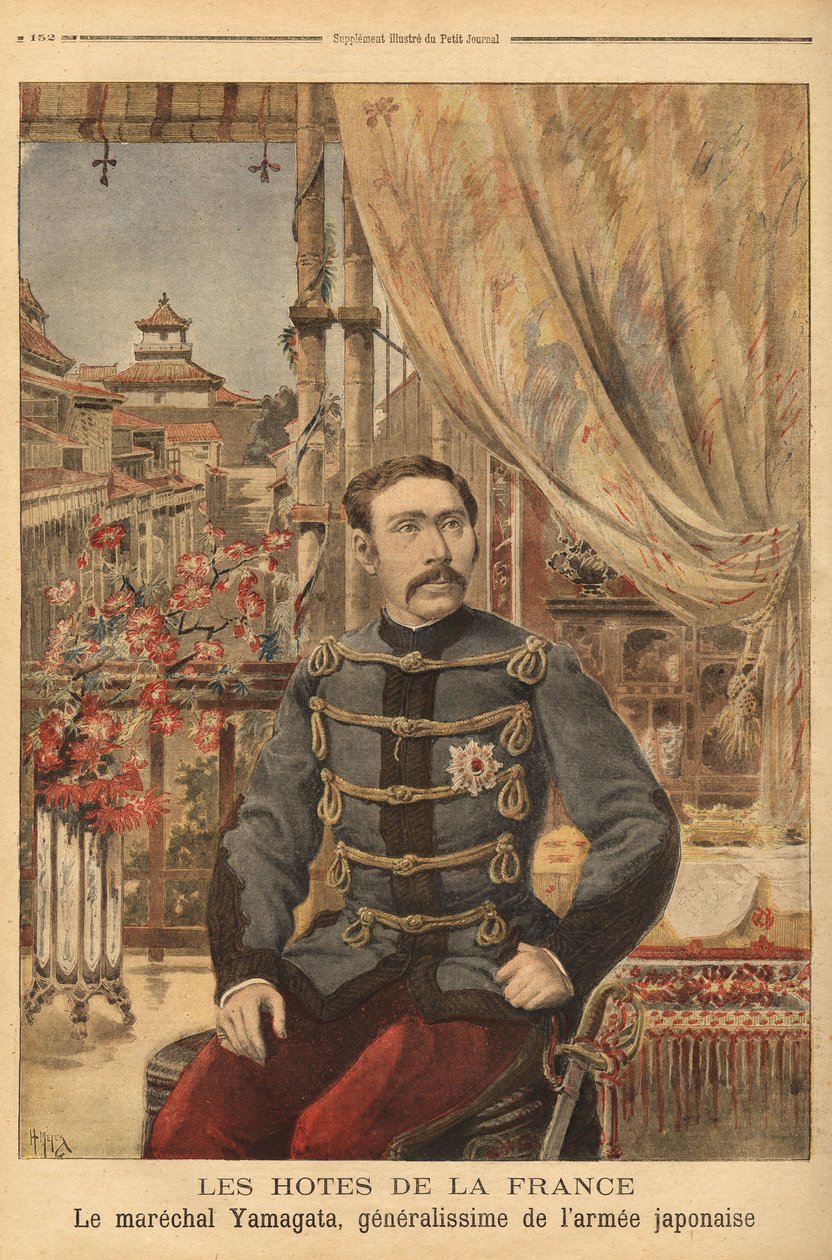 Japanilaisen sotilaan ja poliitikon Marechal Yamagata Aritomon (1838-1922) muotokuva. Hän komensi Japanin ensimmäistä armeijaa sodan aikana Kiinaa vastaan vuonna 1894. Kaiverrus ”” Le petit journal”” 10.5.1896. Selvan kokoelma. tekijältä Unknown artist
